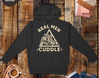 Echte mannen knuffelen grappig vintage sweatshirt, vintage hoodie voor jiu-jitsu-spelers