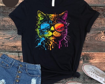 Shirt Rainbow Cat-zonnebril: kleurrijk leuk T-shirt