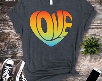 Rainbow Heart Love T-shirt - Kleurrijk leuk T-shirt