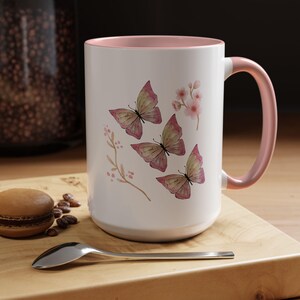Butterfly Accent Coffee Mug, Floral Tea Cup, Gift for Nature Lovers, Cute Butterfly Mug, Butterfly Artware, Spring Decor