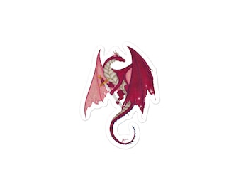 Naklejka Czerwony Smok z Mieczem, Oryginalny Wydruk Artystyczny, Projekt Fantasy, Naklejka Fantasy, Naklejka Na Laptopa, Naklejka Na Butelkę Wody, Naklejki Winylowe