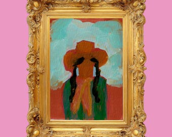 Dipinto originale a guazzo di una cowgirl / Cowgirl astratta / Decorazione western / Mini dipinto / ACEO Cowgirl