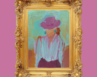 Origineel cowgirl-gouacheschilderij| Abstracte cowgirl | Westerndecoratie| Minischilderij| ACEO Cowgirl