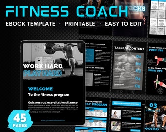 Fitness Ebook Template Canva, Ebook Template Canva, Workbook, Fitness Coach Templates blau