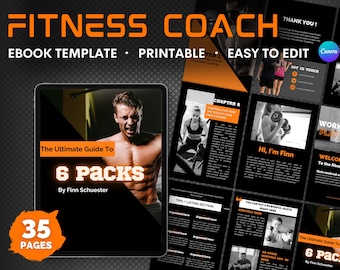 Fitness Program Ebook Template, Orange Ebook Template Canva, Fitness Coach Template, Personal Trainer, Gym Coach