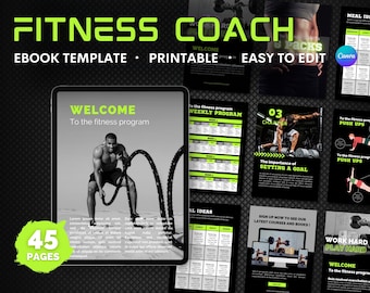 Fitness Ebook Vorlage Canva, Ebook Vorlage Canva, Workbook, Fitness Coach Vorlagen