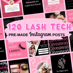 Instagram Template Lashes Black Pink, Canva Template Lash Artist, Social Media Post