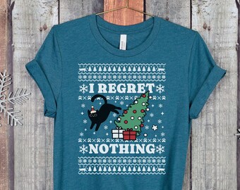 i regret nothing shirt, cat christmas tee, funny cat shirt, funny christmas tee, cat mom gift, cat dad gift, christmas tree shirt