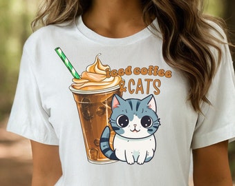 coffee and cat shirt, iced coffee shirt, cat coffee shirt, cat lover shirt, coffee lover shirt, cat lover gift, coffee lover gift