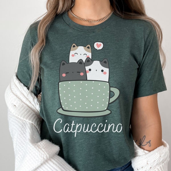 chemise catpuccino, chemise de café de chat, cadeau d'amant de chat, cadeau de maman de chat, chemise de café et de chat, chemise d'amant de café, cadeau pour elle, chemise de café