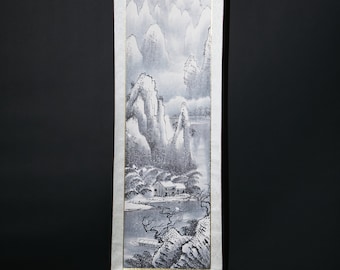 Snowy Mountain Hamlet along the Li River | Chinese Scroll Art | Landscape | Hanging Wall Art | Modern Chinese Art | Asian-Inspired Decor