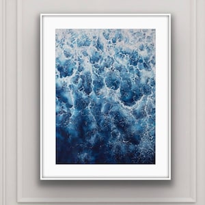 Impresión abstracta de arte oceánico. Cartel del océano. Arte de pared azul marino. Impresión de arte de pintura oceánica de acuarela. Decoración de pared de playa. Arte de pared de surf. Arte Moderno