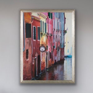Venice street painting,  Italy cityscape, Venice city wall art, Italy city print, Venice channel print, Living room decor, travel art print