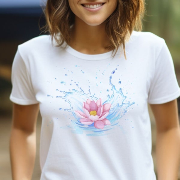 Lotus: A Splash of Tranquility, Zen, Bloom, Tee, Serene, Nature Shirt Meditation, Reflection, Peaceful T-Shirt, Elegance, Harmony