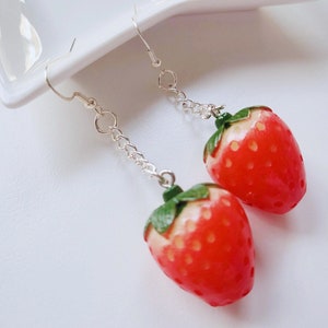 Strawberry Earrings | Fruit Jewelry | Kawaii Style | Cottagecore | Mini Food Jewelry | Lolita Pastel | Gift for Girlfriend | Gift For Her