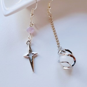 Celestial Earrings | Asymmetrical | Soft Grunge | Kpop | Lowkey Jewelry | Idol Inspired | Edgy | Gift for Girlfriend | Unisex