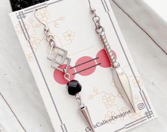 Asymmetrical Dangle Earrings, Kpop Inspired, Edgy Katana Dagger Jewelry, Unisex Earrings