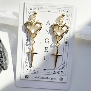 Angel Gold Earrings | Alt Jewelry | Soft Grunge | Y2K Style | Drop Earring | Gift for Girlfriend | 90s Style | Kpop Earrings