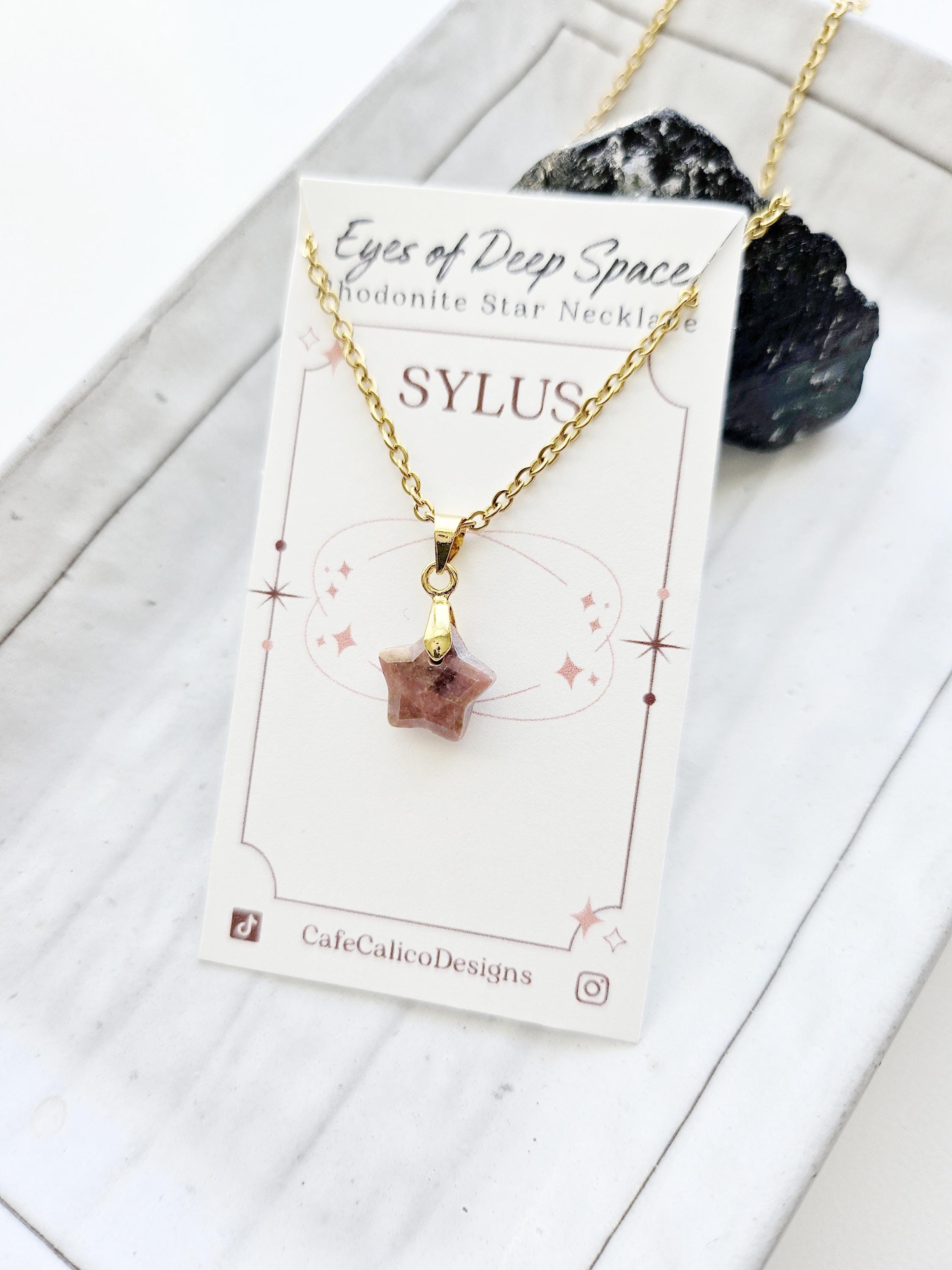 Sylus | Eyes of Deep Space Necklace | Star Pendant | Rhodonite | Charm Necklace | Gift for Her | Pendant Stone Necklace