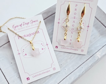 Eyes of Deep Space Earrings | Protagonist | Main Character | Star Pendant | Rose Quartz  | Charm Necklace | Gift for Her