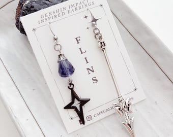Flins Earrings | Genshin Impact Inspired Jewelry | Asymmetrical Jewelry | Unisex Jewelry | Kpop Style Earring | Gift for Anime Lover |