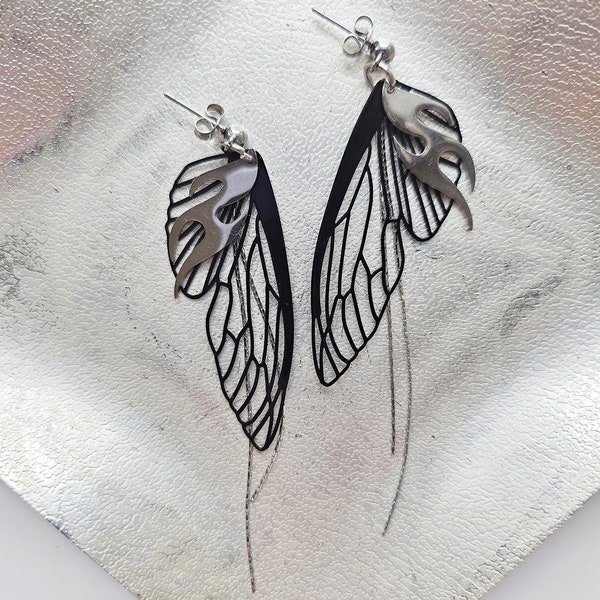 Butterfly Wing Earrings | Soft Grunge | Y2K Jewelry | Silver Drop Earrings | Gift for Girlfriend | Goth Style | Kpop Style | Fairycore |