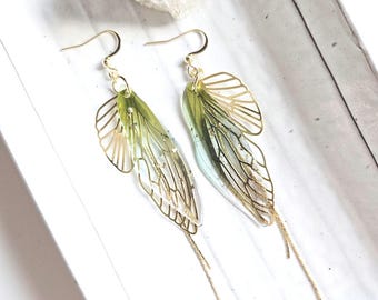 Whimsical Fairycore Earrings, Fairy Wing Jewelry, Fae Festival Earrings, Ren Faire Accessories, Whimsy Gold Dangles