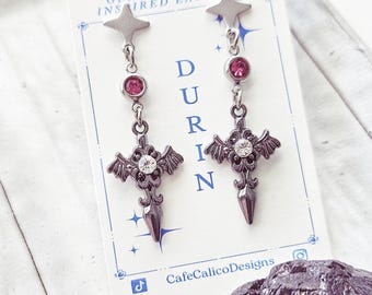 Durin Earrings | Genshin Impact Inspired Jewelry | Unisex Accessory | Kpop Earring | Unique Gift for Anime Lover | Gothic Cross | Emo Grunge