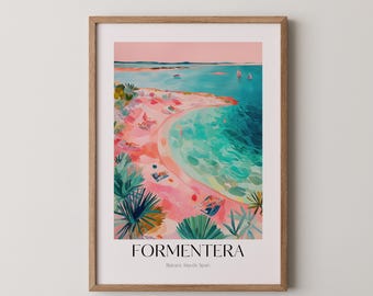 Formentera Beach Print: Retro Coastal Mediterranean Art (Digital Download)
