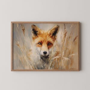 Printable Red Fox Painting - Rustic Nature Wall Art, Curious Fox Peeking, Cottagecore Animal Decor, Vintage Wildlife, Digital Print 459