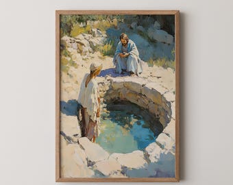 Jesus and Samaritan Woman at the Well Oil Painting (Digital Download)