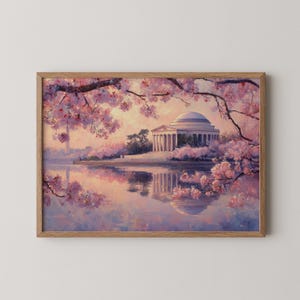 ワシントンDCの桜 - エレガントな水彩画、ロマンチックな春の花のアート、柔らかなコテージコアの装飾、デジタル416