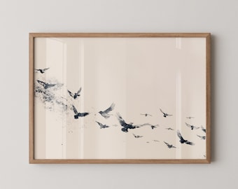 Minimalist Birds in Flight Print: Black and White Nature Art (Digital Download)