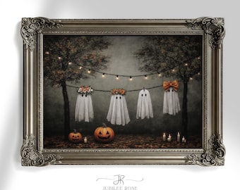 Halloween Ghost Laundry in Autumn Woods Rustic Sheet Ghost Art Spooky Fall Printable Vintage Halloween Decor Digital Download 749