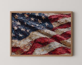 Rustic American Flag Oil Painting Art Print: Patriotic 4th of July Decor (Digital Download)