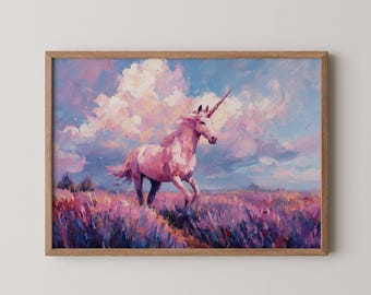 Pink Unicorn Oil Painting: Vintage Fantasy Art (Digital Download)