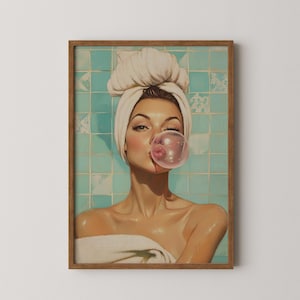 Classic Bubblegum Portrait Printable Art - Vintage-Style Bathroom Art, Fun Pop Art-Inspired Painting, Retro Wall Decor, Digital Download 266