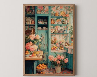 Vintage Kitchen Still Life Oil Painting: Cottagecore Farmhouse Art (Digital Download)