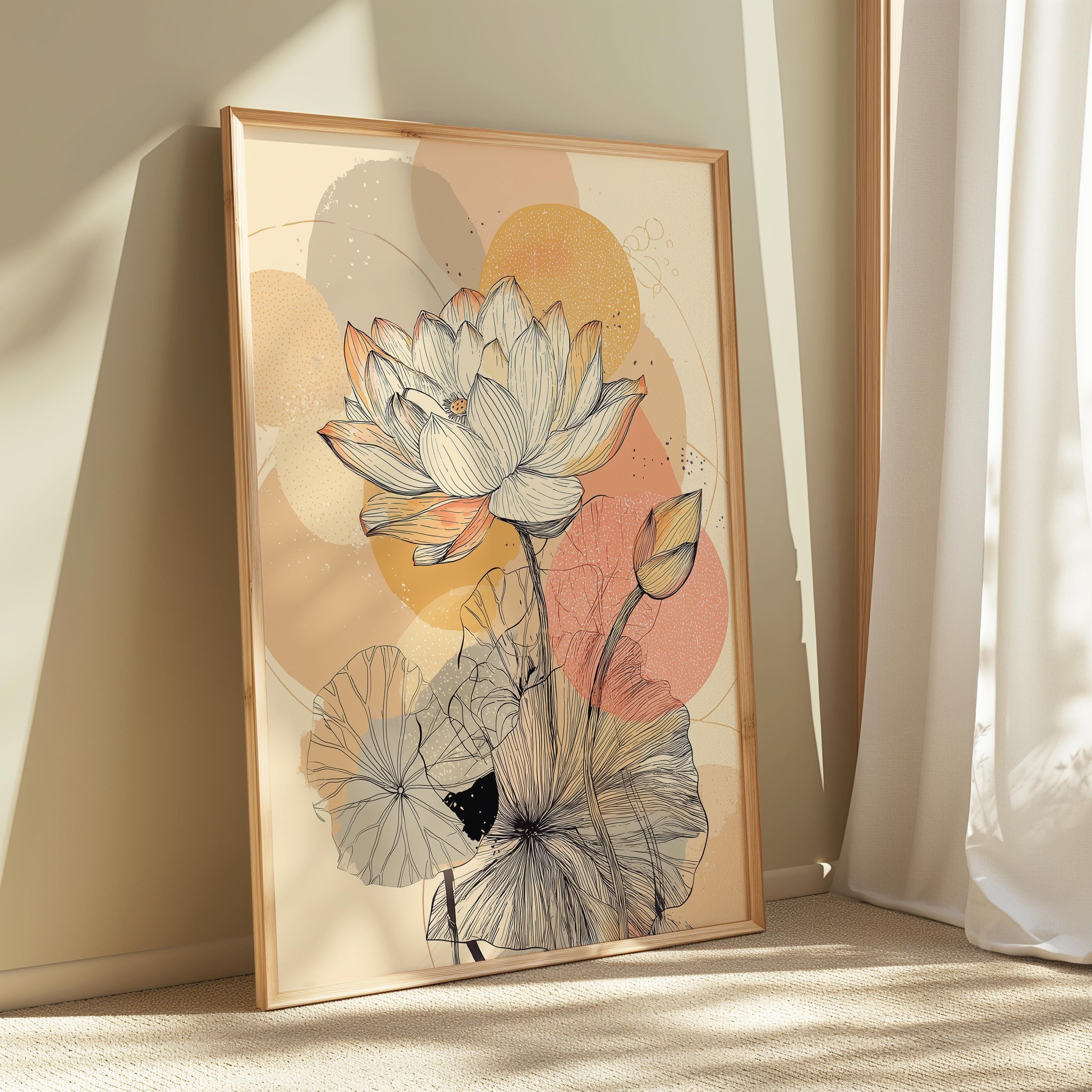 Lotus Flower Art Print Set: Minimalist Boho Wall Decor (digital ...