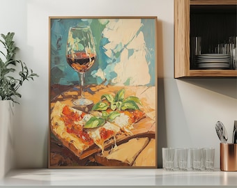 Italian Pizza and Wine Oil Painting: Rustic Kitchen Art (Digital Download)