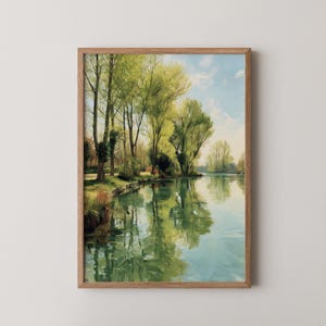 Green Willows by the Seine - Serene Vintage Landscape Painting, Romantic French Countryside Print, Cottagecore Wall Art 406