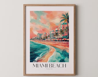 Miami Beach Travel Poster: Retro Coastal Art (Digital Download)
