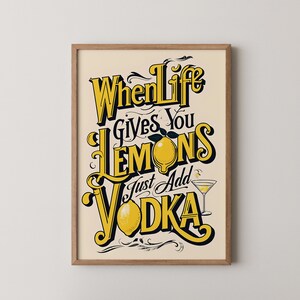 Vintage Bar Wall Art Lemon and Vodka Print Bar Cart Decor Cocktail Lemons Kitchen Printable Poster Digital Download 546