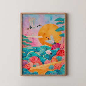 Okinawa Seaside Fantasy - Fun Watercolor Painting, Tropical Beach Wall Art, Whimsical Coastal Decor, Vibrant Cottagecore Print 397