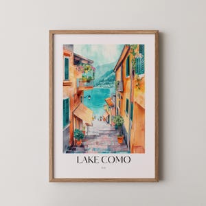 Lake Como Italy Travel Print - Vibrant Watercolor Poster, Romantic European Wall Art, Coastal Cottagecore Decor, Digital 422