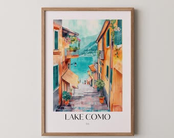 Lake Como Italy Print: Vibrant Watercolor Travel Poster (Digital Download)