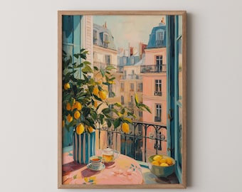 Parisian Balcony Oil Painting: Expressionist Cityscape Art (Digital Download)