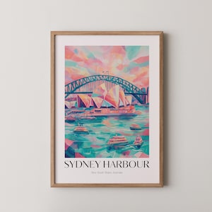 Sydney Harbour Bridge Travel Poster - Bright Coastal Wall Art, Retro City Print, Australia Travel Poster, Digital Download 372