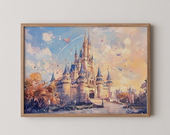 Acuarela de un castillo de ensueño: Arte mural de chicas caprichosas (descarga digital)