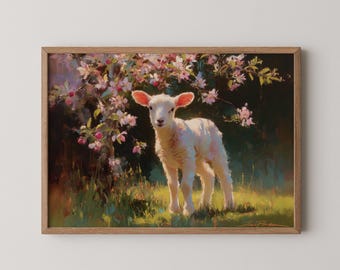 Rustic Lamb in Meadow Print: Vintage Farmhouse Cottagecore (Digital Download)